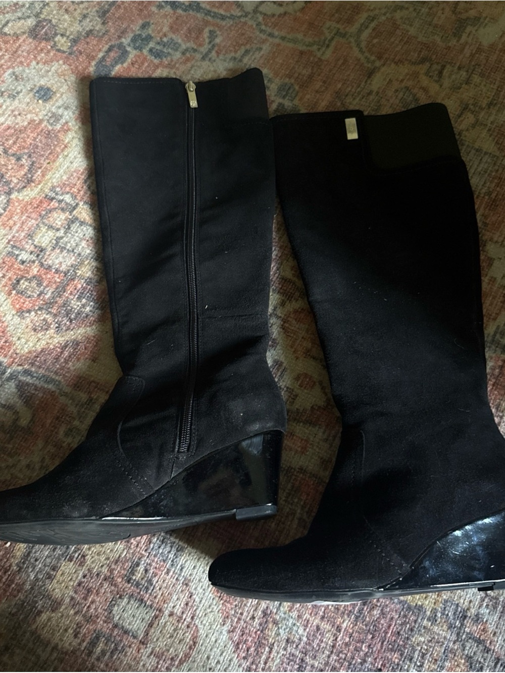 Anne Klein Black Knee-High Wedge Boots
